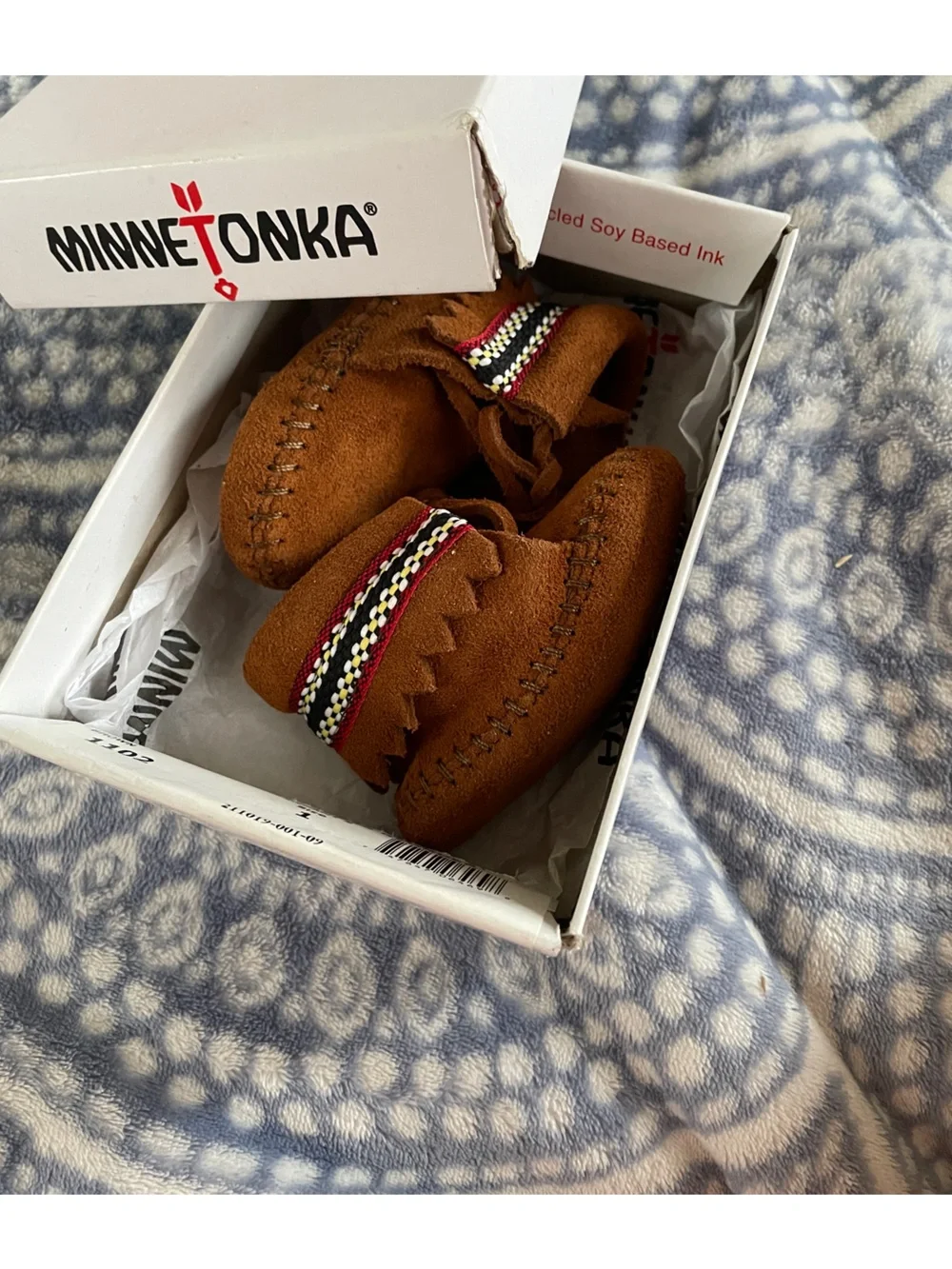 Infant Brown Suede Braid Bootie - Cozy Baby Moccasins Minnetonka